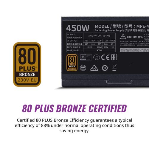 Cooler Master MWE 450 Bronze V2 230v, 80 Plus Bronze Certified